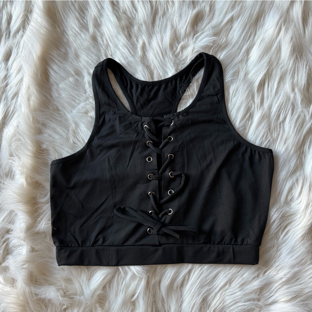 Black Lace-Up Crop Top